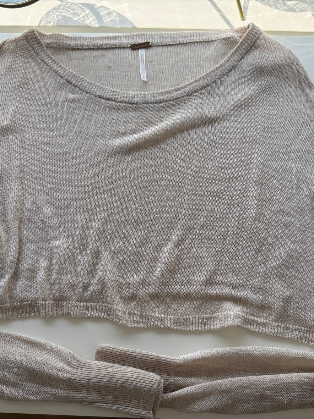 Free People Lightweight Cream Mesh Cropped Top